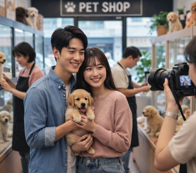 ペットショップでのシーン
